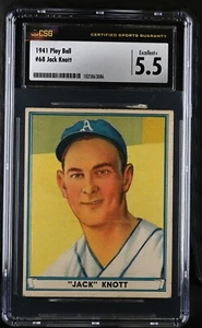 1941 Play Ball R336 #68 Jack Knott Philadelphia Athletics - CSG 5.5 Ex+ - Foto 1 di 2