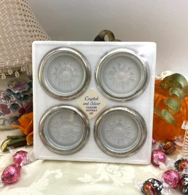 Eales 1779 Silver and Crystal Silver Coaster Ashtray 4 Piece Set - Image 1 of 4