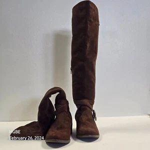 MERONA women's over-the-knee suede riding boots, zip side, heels (S8E2) - Picture 1 of 18