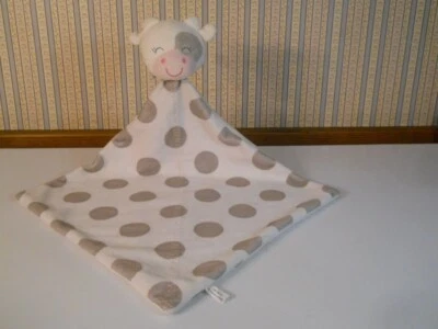 Kids Line white gray circles dots baby Cow security blanket lovey 13 X 13" - Image 1 of 4