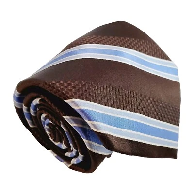 Corbata Bugatti Azul y Marrón Patrón Rayas Latón Guardián Tela Jacquard Foto 1 de 4