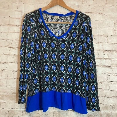 Chip & Pepper Top Womens Medium Cobalt Blue Medallion Print Knit Stretch - Изображение 1 из 4