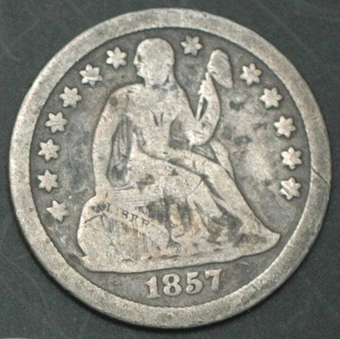 1857-O US Liberty Seated Dime Silver 10 cent type coin New Orleans mint Cover