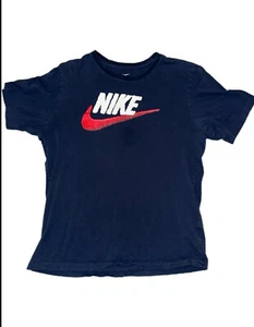 Nike Shirt Size Large L Blue Red Tee Short Sleeve Adult Mens Swoosh Top Workout - Picture 1 of 3