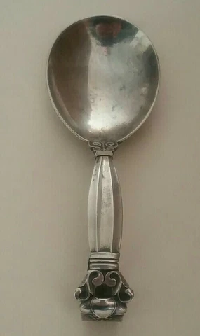 GEORG JENSEN Denmark 925 Sterling Silver SPOON Ornamental 26 Grams Hammered VTG Cover
