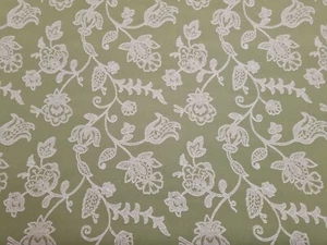 Apple Green and white floral embroidered drapery/upholstery fabric BTY 55" wide - Picture 1 of 11