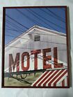 Panneau néon imprimé motel hospitalité 20" x 16" encadré vintage 