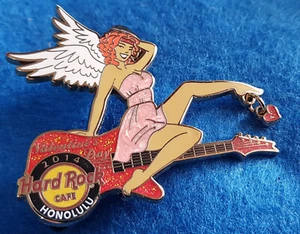 HONOLULU VALENTINE'S DAY SEXY RED HEAD ANGEL GIRL GUITAR 2014 Hard Rock Cafe PIN - Picture 1 of 1