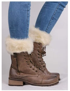 Barogirl Damen Kunstfell Stiefelsocken gehäkelt Stiefel Manschetten beige 0927 - Bild 1 von 2