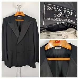 Brioni Vintage 80s 90s Roman Style Tuxedo Satin Lapel Blazer Jacket 42" Italy - Picture 1 of 7