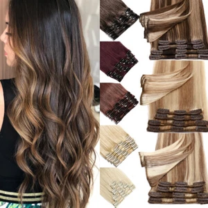 "Extensiones de cabello humano real 100 % Remy con clip para cabeza completa resaltado ombre EE. UU. 8""-24" - Imagen 1 de 46