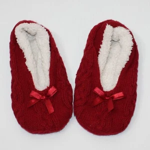 Girl's Red Knit Slippers with Bows and Anti-slip Grips size 4/5 - Picture 1 of 2