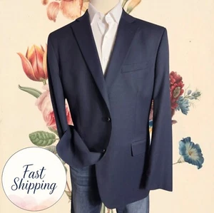 STAFFORD TRAVEL Men's 46L Navy Wool Blend Blazer Sport Coat 2-Button Jacket Suit - Picture 1 of 17