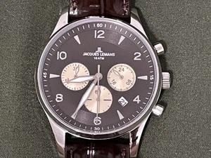 JACQUES LEMAN - BROWN - CHRONOGRAPH WATCH - Picture 1 of 9