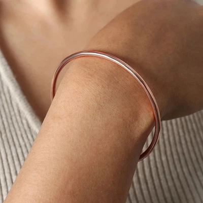 Stainless Steel Bracelet Rose Gold Tone Round Bangle Five Size Women Jewelry - Image 1 of 4