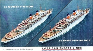 1961 INDEPENDENCE & CONSTITUTION Color-Coded Deck Plan Brochure w/ Interiors - Picture 1 of 5
