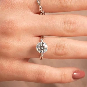 2.87 TCW Round Cut Moissanite Unique Engagement Ring 14K White Gold Plated - Picture 1 of 14