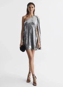 Reiss, Eva Sequin Cape One Shoulder Mini Dress RRP £228 - Picture 1 of 10