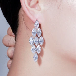 Dazzling Cubic Zirconia Silver Plated Chandelier Drop Earrings for Women Wedding - Picture 1 of 5