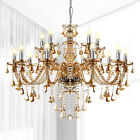 15 Lights Elegant Crystal Chandelier Amber Glass Ceiling Fixtures Pendant Lamp