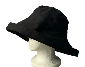 NWT WOMEN LARGE 5" WIDE BRIM BUCKET SUN Hiking Beach COVER HAT M/L Canvas Black - Picture 1 of 5