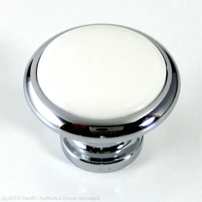 Berenson Polished Chrome & White Ceramic Cabinet Knob, Solid Brass 7332-326 - Image 1 of 2