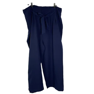NWT BISHOP+YOUNG Womens Paperboy Wide Leg Slacks Size 2X Navy Pleated Tie Waist - Picture 1 of 13
