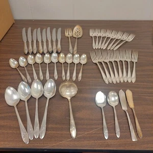 Vintage 45Pcs QUEEN BESS Pattern Oneida Community Tudor Plate serving Pieces - Picture 1 of 8