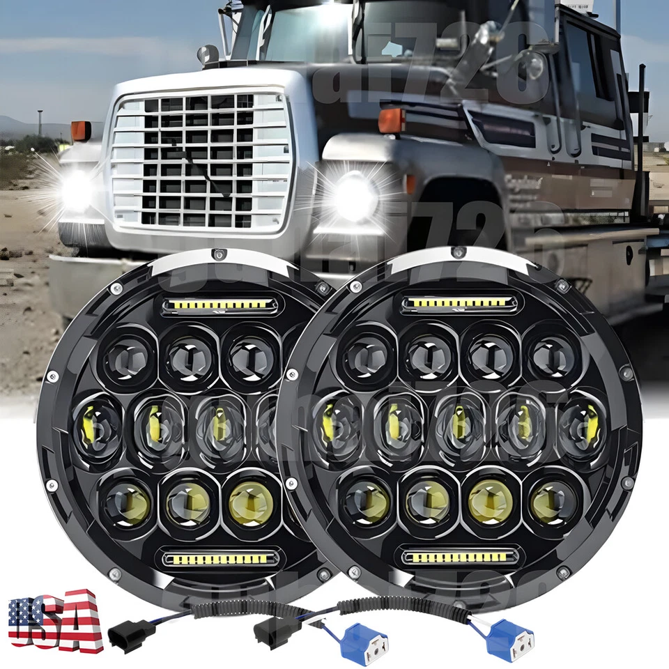 ROUND 7"INCH CHROME LED HEADLIGHT PROJECTOR FOR FORD LN7000 LN8000 LN9000 TRUCKS - Image 1 of 4