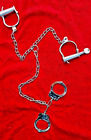36" Handcuff Silver Iron Long chain Adjustable Lock Handcuffs With 3 Keys
