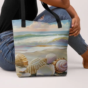 Seashells Tote Bag, Coastal Shopping Bag, Sea Shells Beach Bag, Chic Market Tote - Picture 1 of 6