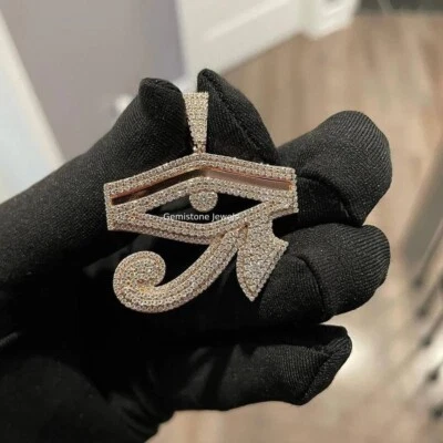 Round Cut Moissanite Fully Ice Out Horus Eye Hip Hop Pendant 925 Sterling Silver - Image 1 of 4