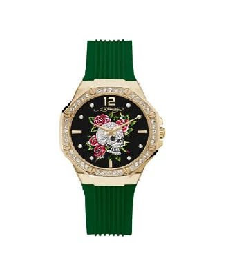 Ed Hardy Ladies Rubber Black/Green Plain Analog Watch - Image 1 of 2