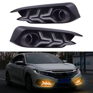 For 2016-18 Honda Civic LED DRL Daytime Running Light Fog Lamp With Turn Signal - Picture 1 of 12