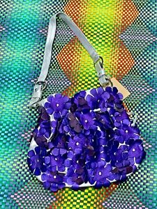 True Vintage 90s does 60s Metallic Purple Flower Power Floral  Bag Purse Retro