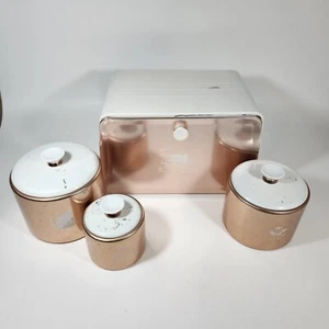 West Bend Vintage Aluminum Bread Box & Mirro Canister Set Rose Gold Copper Pink - Picture 1 of 22