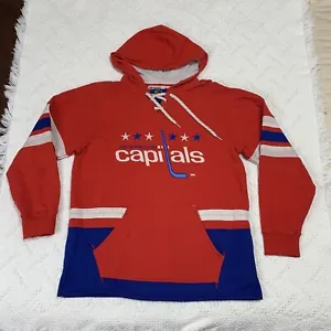 CCM Men's VTG Washington Capitals NHL Hockey Hoodie Sweatshirt Laces Jersey L - Picture 1 of 8