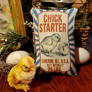 Primitive Farmhouse Easter Spring Chick Feedsack Tuck Pillow Peg/door Hanger - Picture 1 of 1