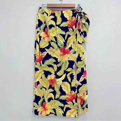 Falda TALBOTS DE COLECCIÓN 10P Lino Floral Hawaiana Tropical Midi Envolvente Resort Fiesta Y2K Foto 1 de 4