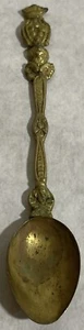 vintage Italy salt spoon cast brass crown finial SH1 - Picture 1 of 2
