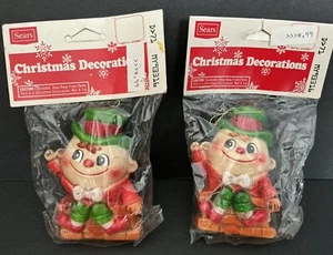 2 Vintage Sears Christmas Decorations Humpty Dumpty Rubber Hanging Ornaments NIP - Picture 1 of 10