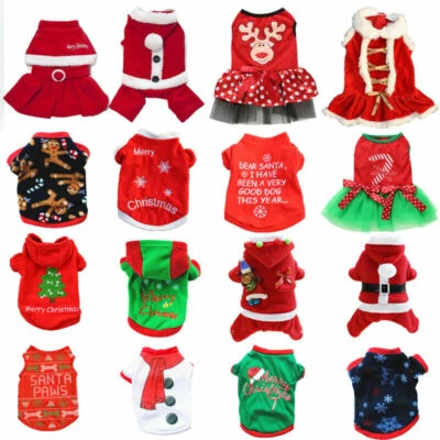 Christmas Pet Puppy Dog Winter Warm Jacket Coat Clothes Cute Xmas Vest Costumes - Image 1 of 4