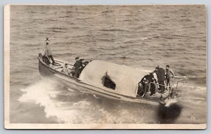 Postcard RPPC Returning to Ship w Men from Mine Base Yorktown VA Mine Barrage - Picture 1 of 2