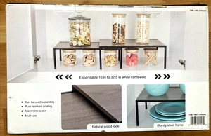 Smart Design Shelf Organizer 2 Shelves Extendable Steel Frame Natural Wood Look - Picture 1 of 7