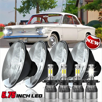 4PCS 5.75" Round LED Headlights Hi/Lo Beam for Chevy Corvair Truck 1961-1964 - Image 1 of 4
