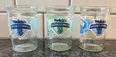 Set of 3 Vintage Welch's Looney Tunes 8 9 10 Jelly Jam Juice Glasses 1994 - Image 1 of 2