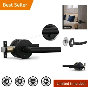 Sleek Round Privacy Lever Door Handle with Emergency Unlock - Iron Black Finish - Picture 1 of 8