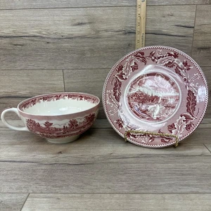 Vintage Johnson Brothers England Historic America rot KOLOSSAL Jumbo Tasse & Untertasse - Bild 1 von 18