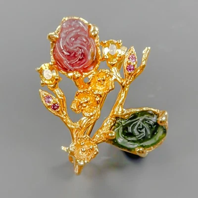 Broche de turmalina natural tallado de 5 quilates de plata de ley 925/NB28889 Foto 1 de 4