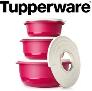 Tupperware Ultimate Mixing Bowls Set 3.5L 6L 9.5L w/ White Seals Radish Pink - Picture 1 of 6